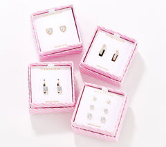 Diamonique  Boxed Set of 4, 14K gold-plated Silver Sterling Earring Gifts