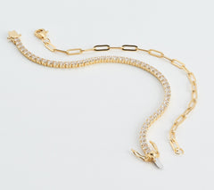 Diamonique Tennis & Paper Clip Bracelet Set GP Sterling Silver, 6-3/4"