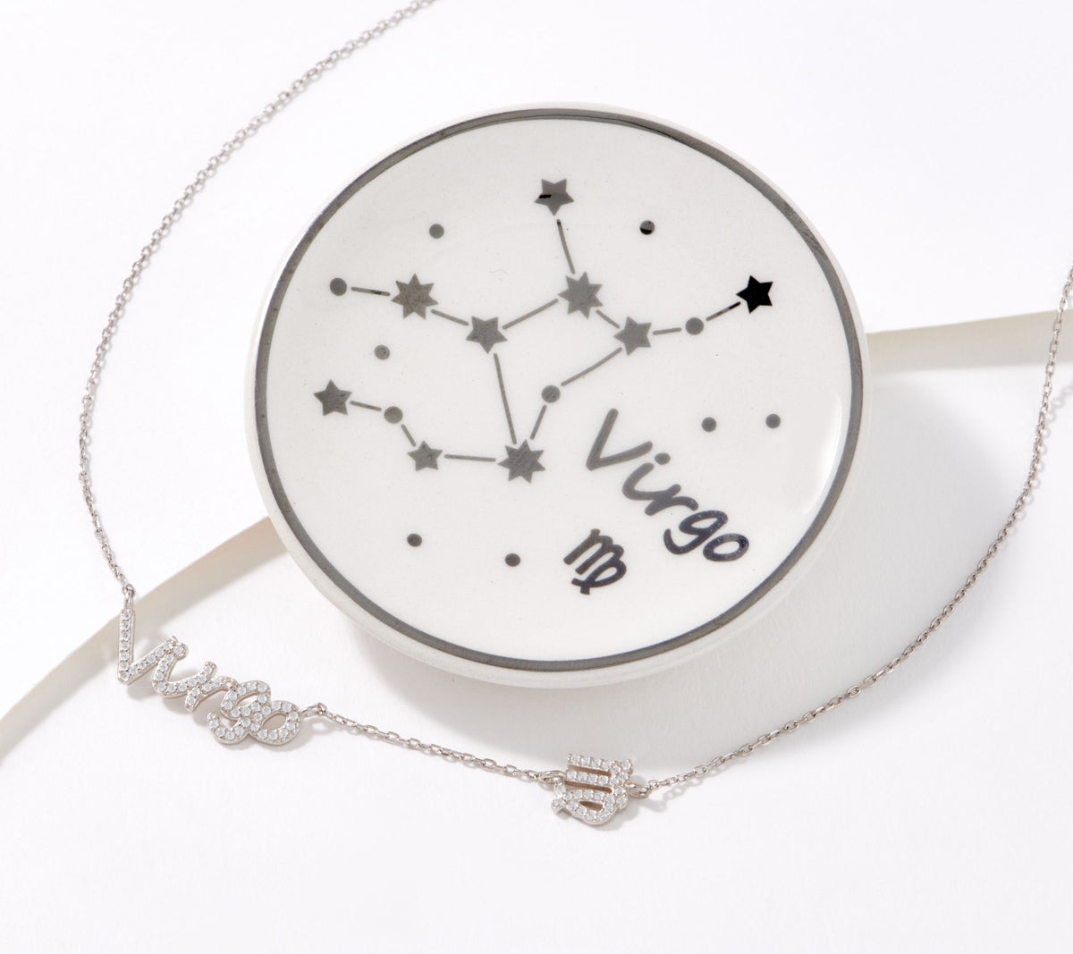 Diamonique Sterling Silver Zodiac "Virgo" Necklace with Trinket Dish