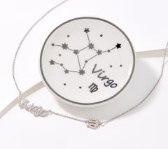 Diamonique Sterling Silver Zodiac "Virgo" Necklace with Trinket Dish