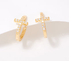 Diamonique x Courtney Khondabi GoldClad Sterling Silver Cross Huggie Hoops, 1/4"