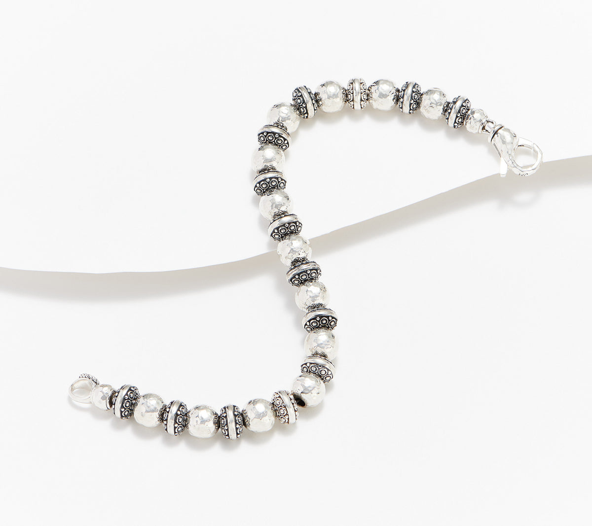 JAI Sterling Silver Kalahari and Hammered Bead Bracelet, 8-1/4"