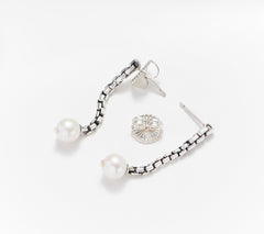 JAI Sterling Silver Cultured Pearl Chain Earrings, 1-1/2"