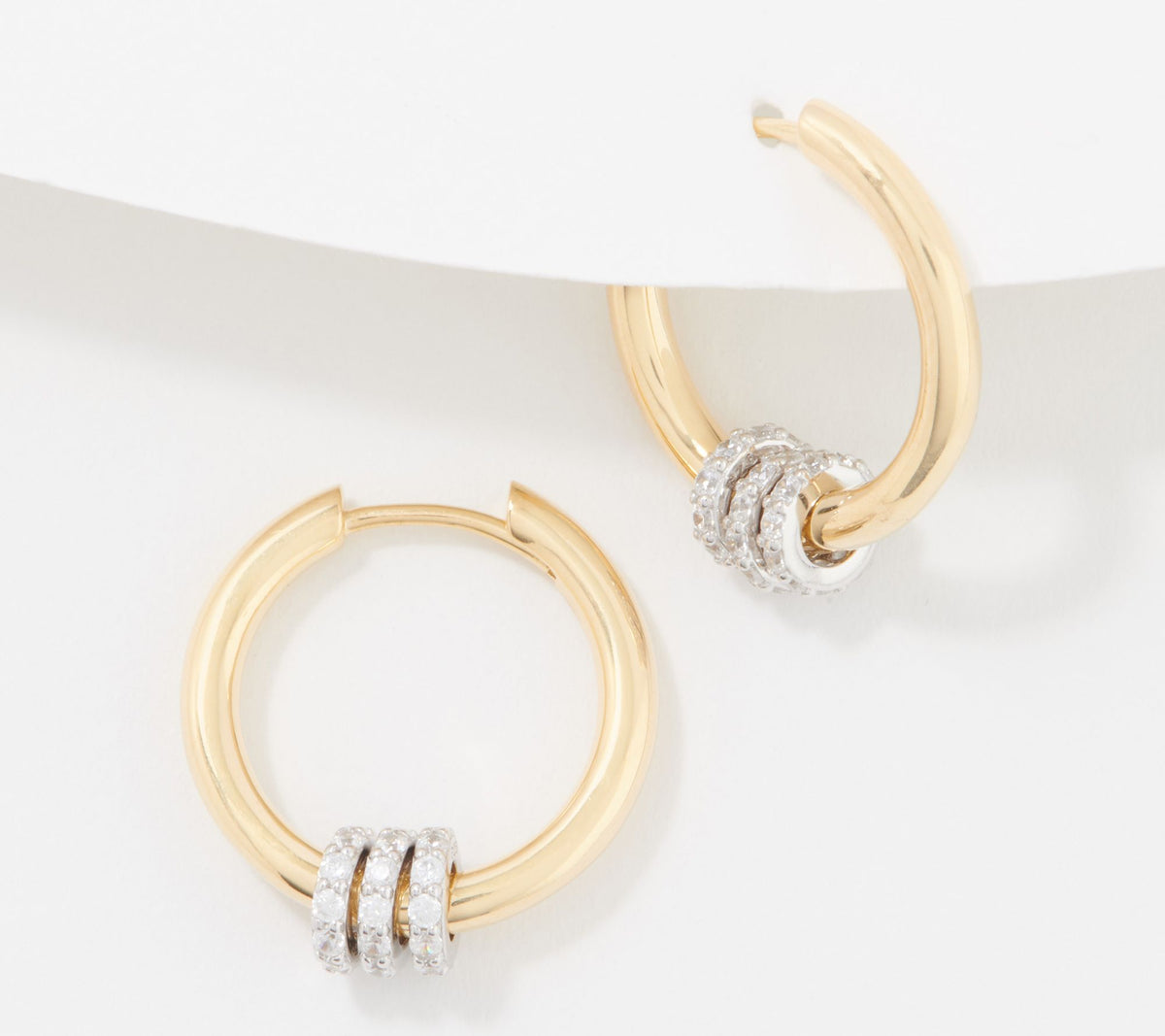 Diamonique Roundel 14K Goldclad Sterling Silver Hoop Earrings