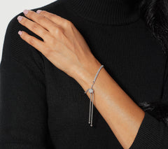 Diamonique Sterling Silver CZ Bezel Set Adjustable Bolo Bracelet  One Size
