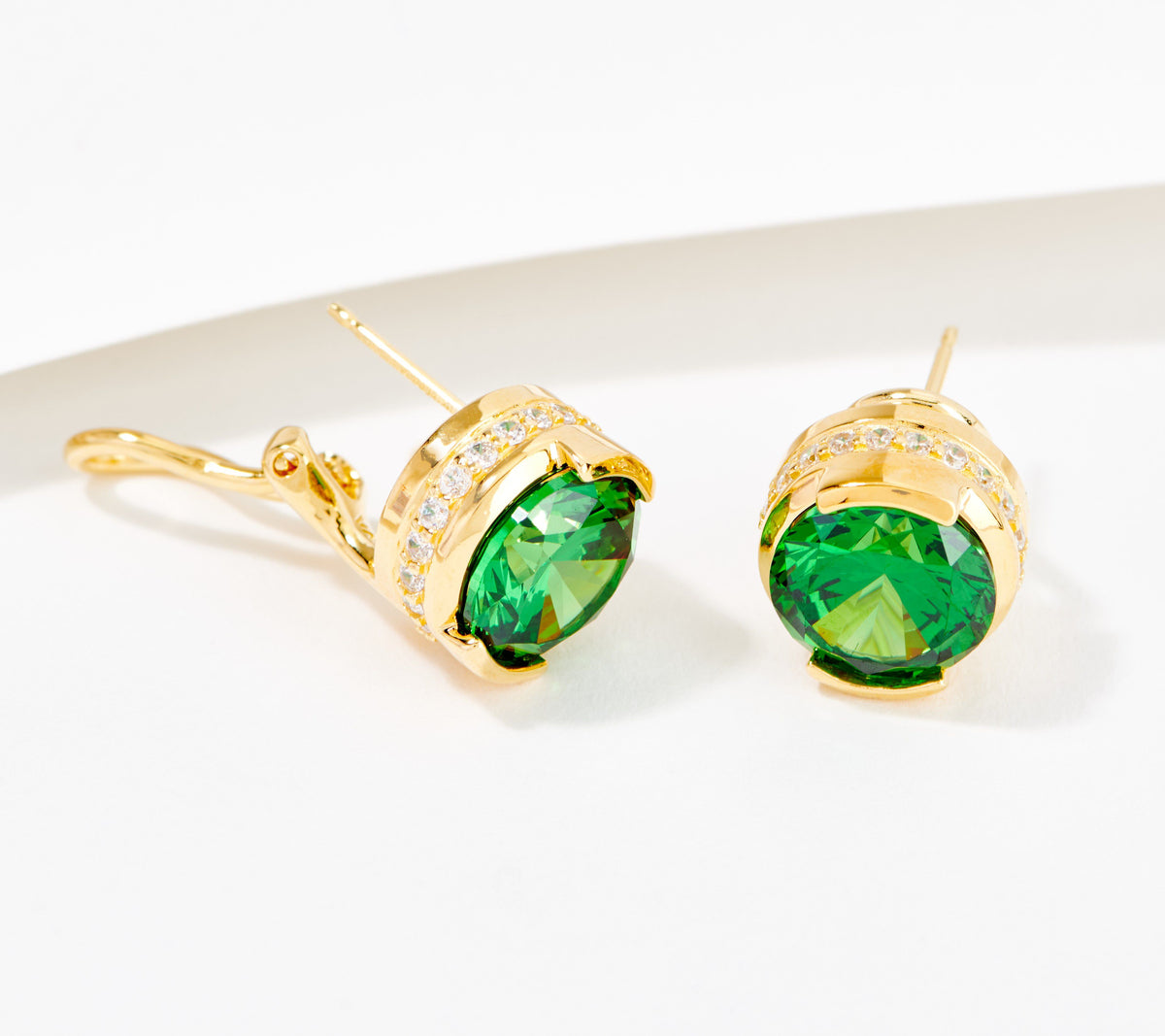 TOVA Diamonique Omega Back Stud Earrings, Sterling Silver, Emerald