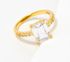 Diamonique Sterling Silver Goldclad Emerald Cut Solitaire Ring Size 10