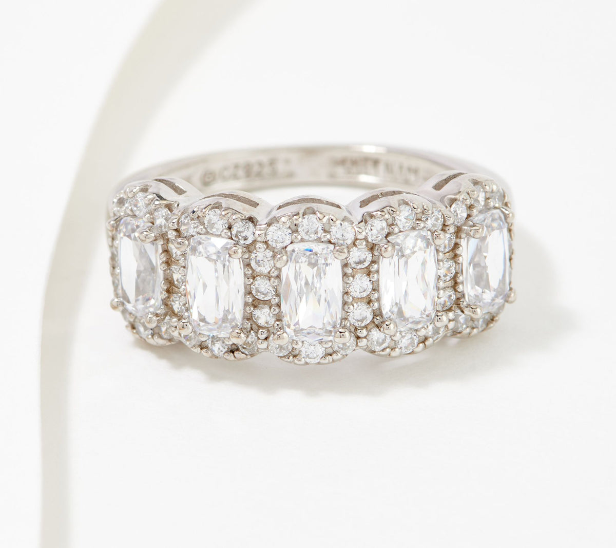 Diamonique Platinum-Clad Sterling Silver Emerald-Cut Halo Band Ring, Size 7