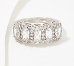 Diamonique Platinum-Clad Sterling Silver Emerald-Cut Halo Band Ring, Size 7