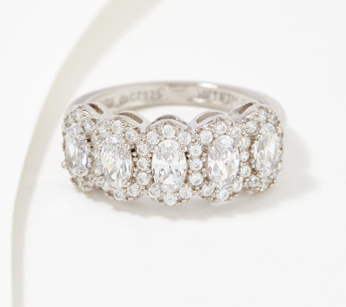 Diamonique Platinum-Clad sterling silver Oval-Cut Halo Band Ring, Size 7