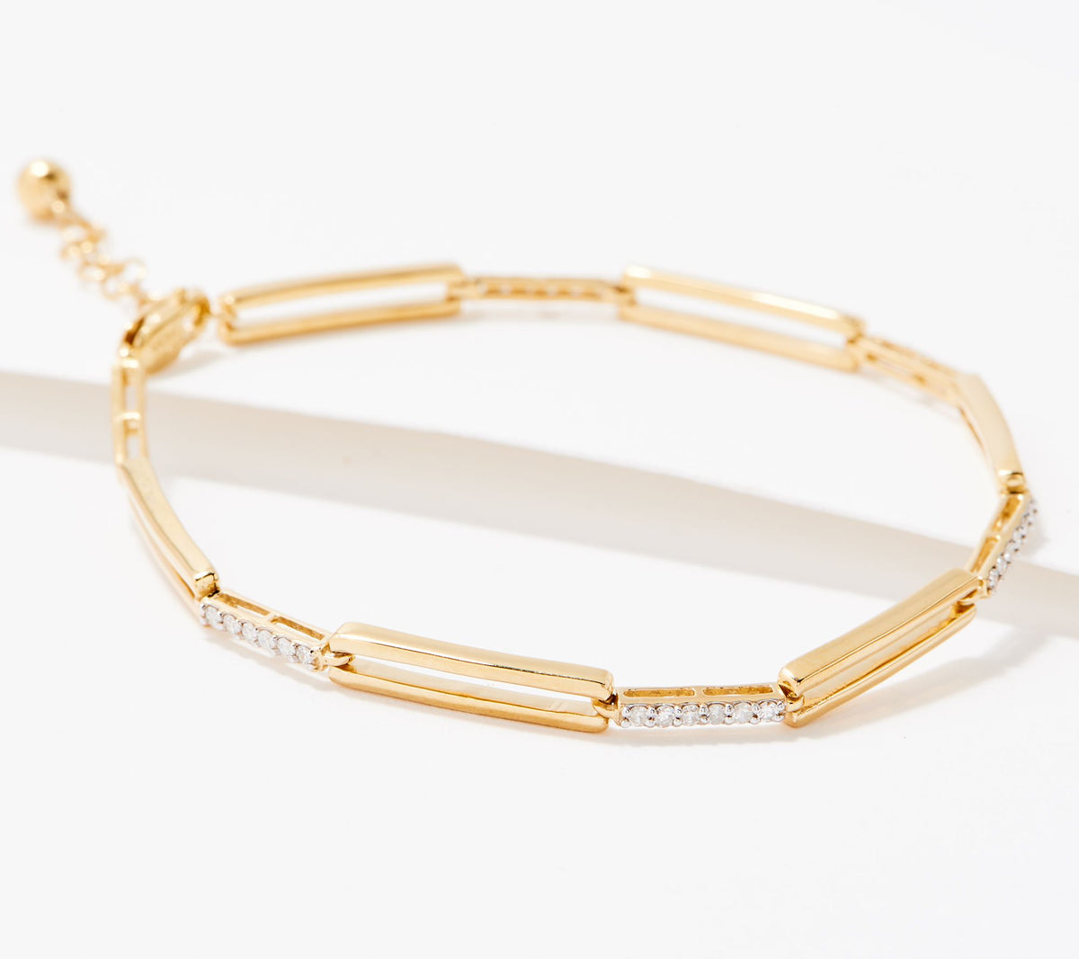 Affinity Diamond Pave Paperclip Bracelet, 14K gold-plated sterling silver, 7-1/4"