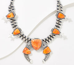 American West Sterling Silver Seven Orange Spiny Squash Blossom Necklace