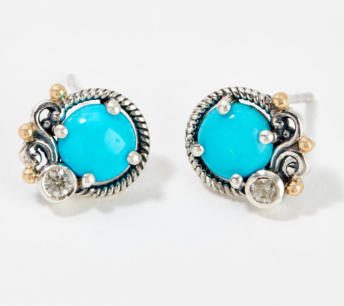 Artisan Crafted Sterling Silver Round Sleeping Beauty Turquoise Studs