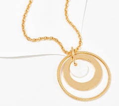 Denim & Co Mother of Pearl Metallic Circle Pendant Necklace