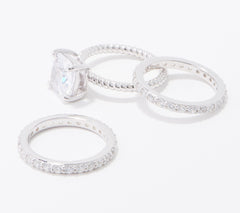 Diamonique Sterling Silver 35th Anniversary Cushion-Cut S/3 Ring, Size 7
