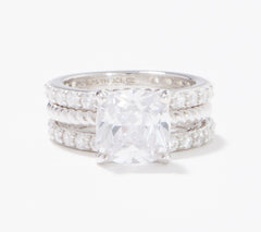 Diamonique Sterling Silver 35th Anniversary Cushion-Cut S/3 Ring, Size 7