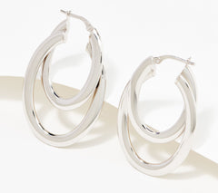 Italian Silver Shiny Double Oval Sterling silver Hoop Earrings