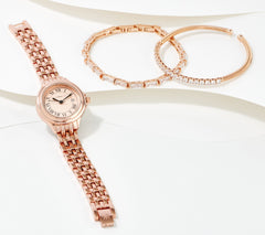 Issac Mizrahi Live! Rectangle Panther Link Watch & Bracelet, Rosetone