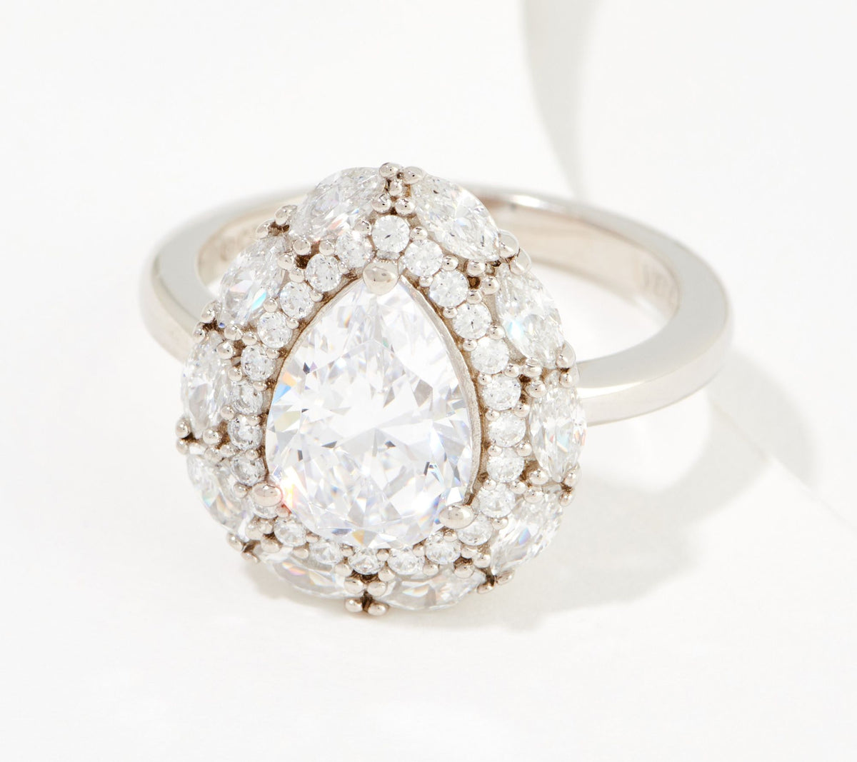 Diamonique 35th Anniversary Sterling Silver Double Halo Pear Shape Ring Size 9