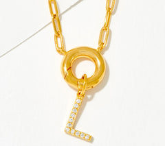 Diamonique Goldclad Sterling Silver "L" Initial Pave Drop Necklace 18"