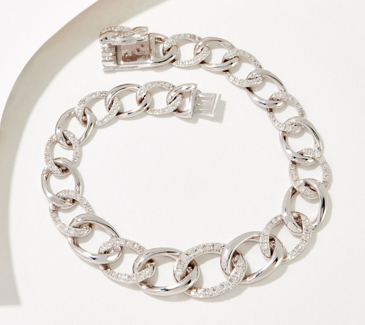Affinity Diamonds Sterling Silver Curb Link Pave Bracelet, 6-3/4"