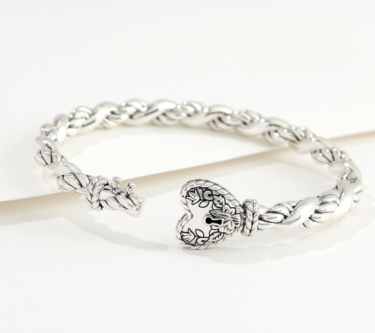 JAI Sterling Silver Italian Love Heart Lock Cuff, 6-1/4" Fit