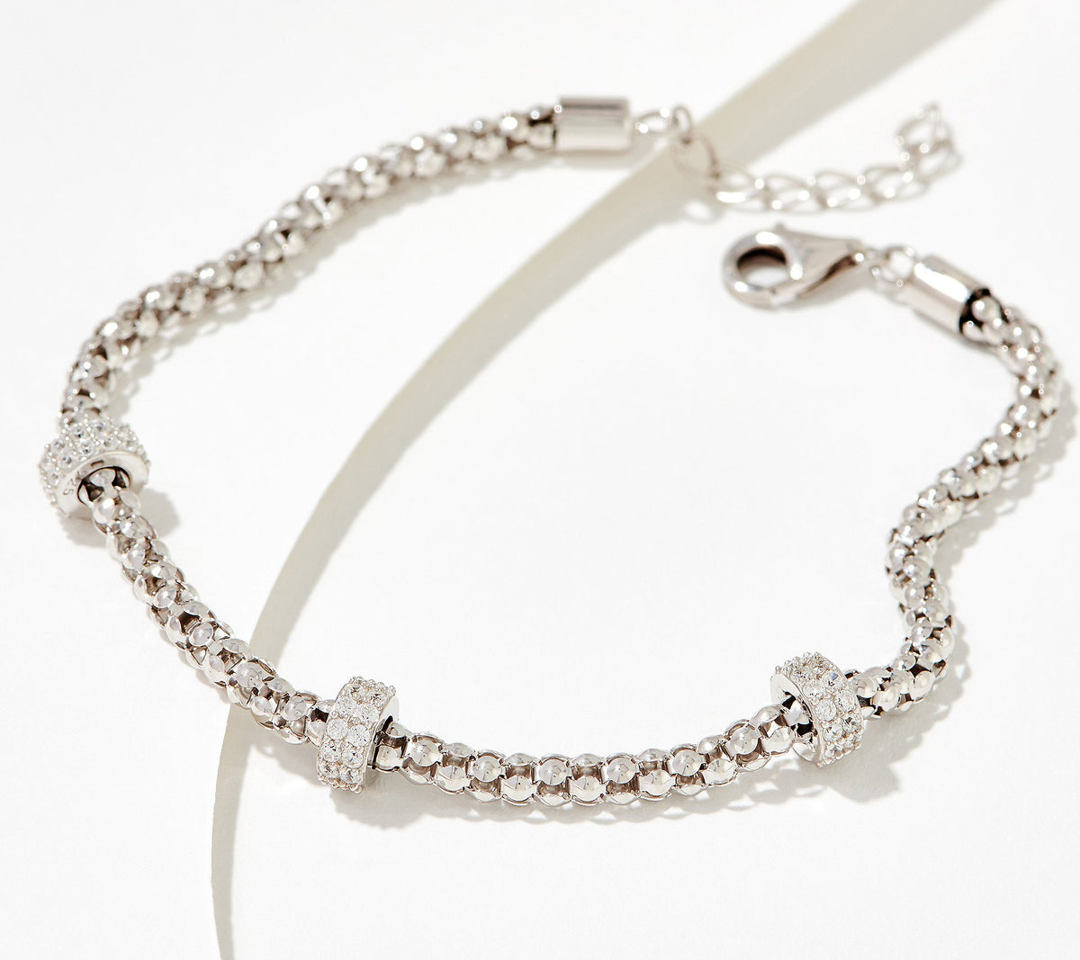 Diamonique Pave Roundel Station Bracelet, Sterling Silver, 8"