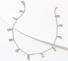 Diamonique Clear Baguette Dangle Anklet, Sterling Silver, 10"