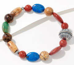 American West Sterling Silver Earthtone Gemstone Bead Magnetic 7-1/4" Bracelet