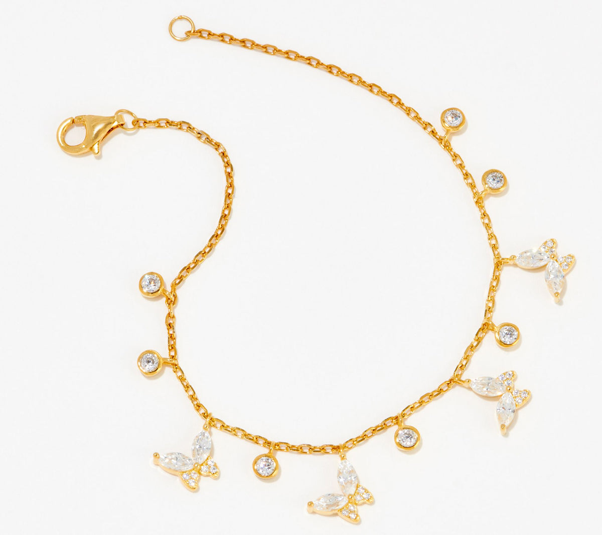 Diamonique Sterling Silver Goldclad Marquise-Cut Butterfly Charm Bracelet, Large: 8"