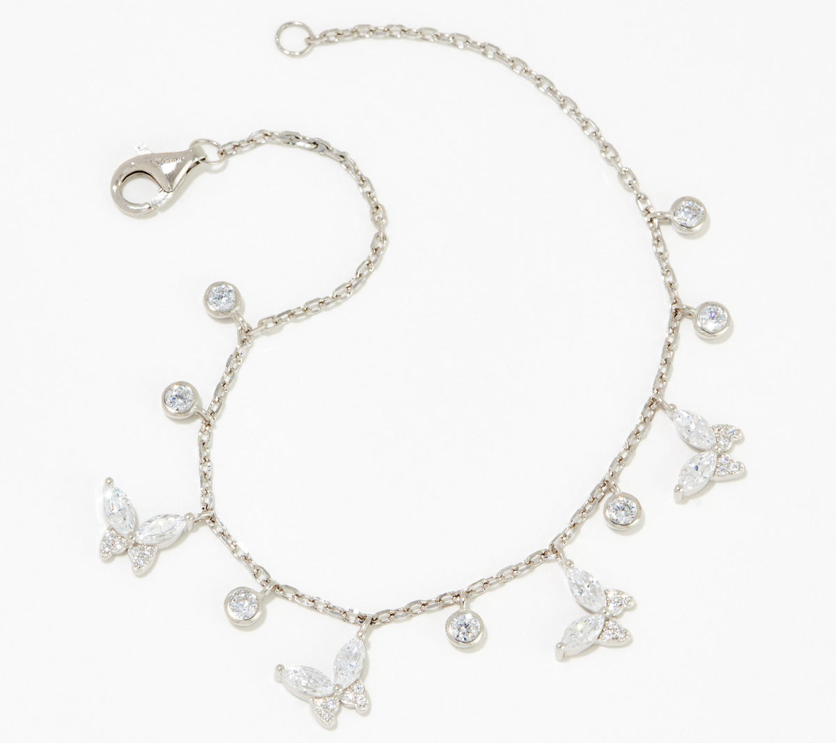 Diamonique Sterling Silver Marquise-Cut Butterfly Charm Bracelet, 6-3/4"
