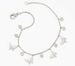 Diamonique Sterling Silver Marquise-Cut Butterfly Charm Bracelet, Small 6-3/4"