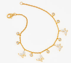 Diamonique Sterling Silver Goldclad Marquise-Cut Butterfly Charm Bracelet, Large: 8"