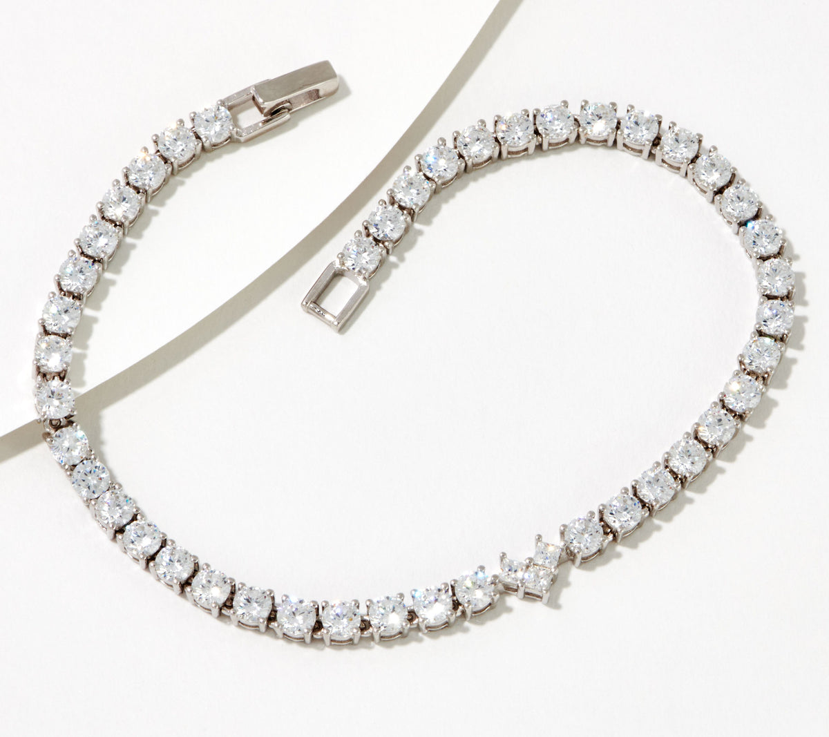 Diamonique Heart Station Sterling Silver Tennis Bracelet Avg 7-1/4"