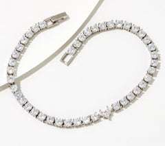 Diamonique Heart Station Sterling Silver Tennis Bracelet Avg 7-1/4"
