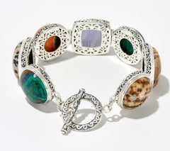 Artisan Crafted Fancy Cushion Cabochon Gemstone Bracelet, 7.25"