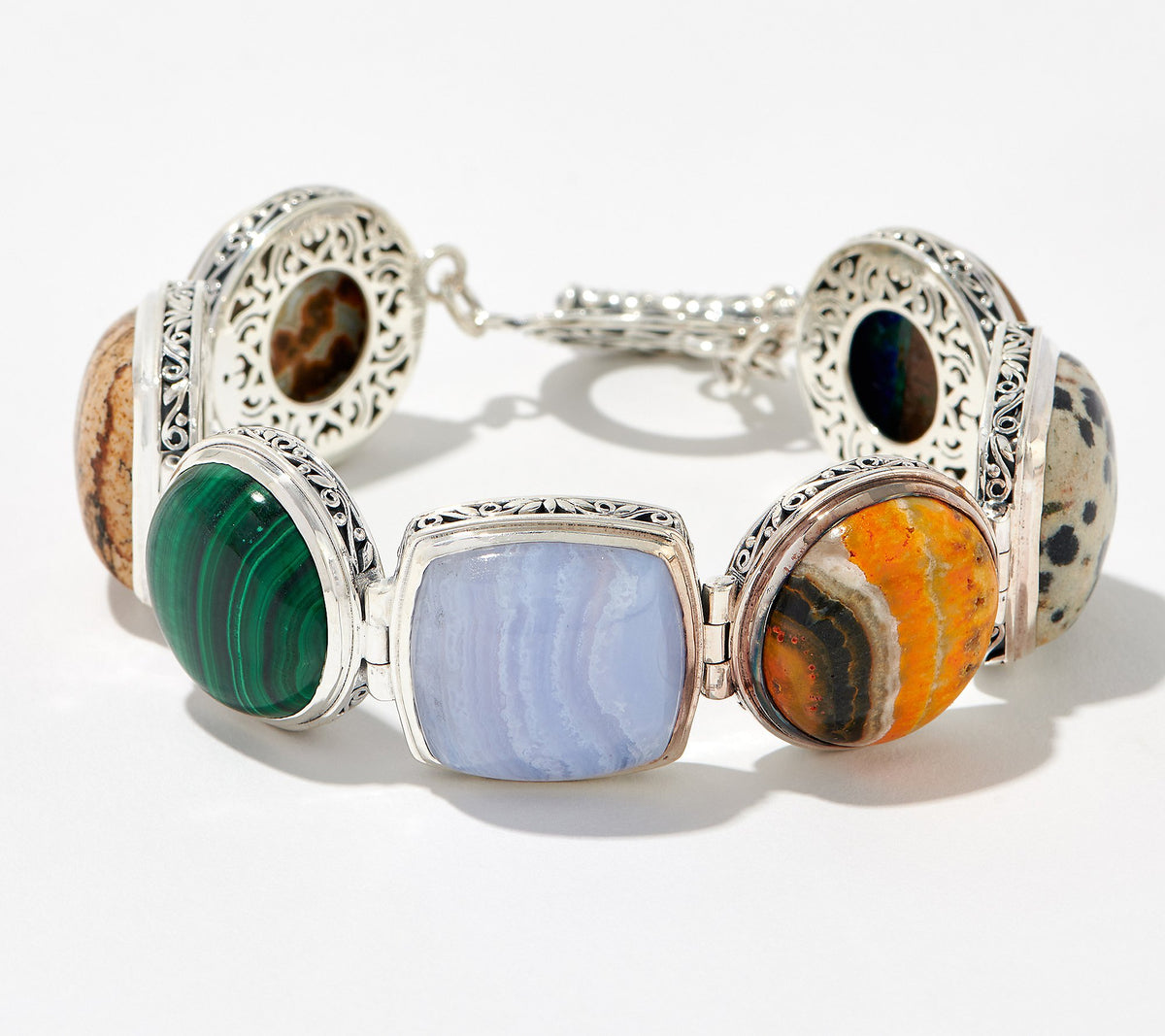 Artisan Crafted Fancy Cushion Cabochon Gemstone Bracelet, 7.25"