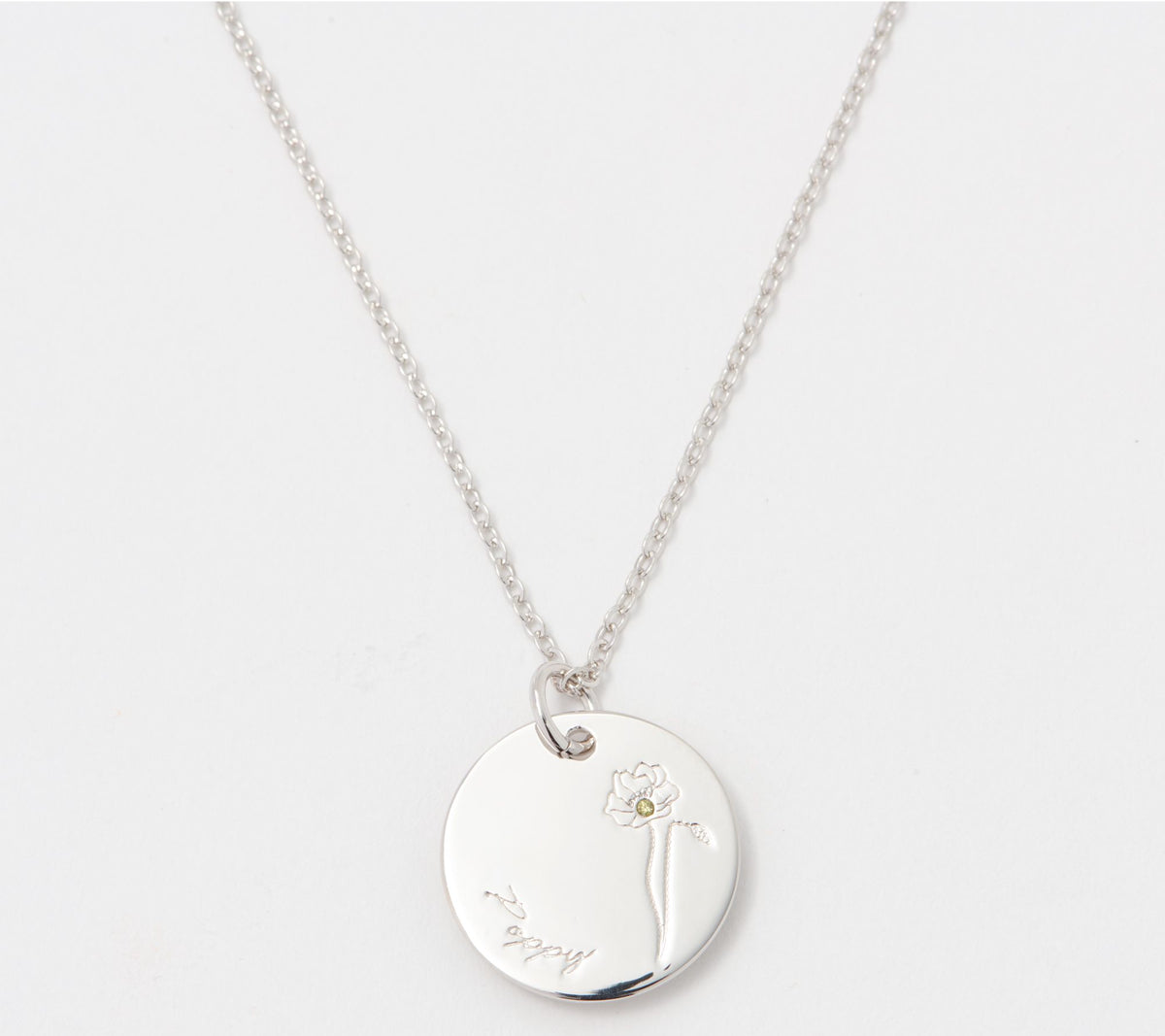 Diamonique Sterling Silver Poppy Birthflower Pendant Necklace 16"