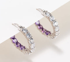 Diamonique Two Color Stone Huggie Hoop Earring, Sterling Silver