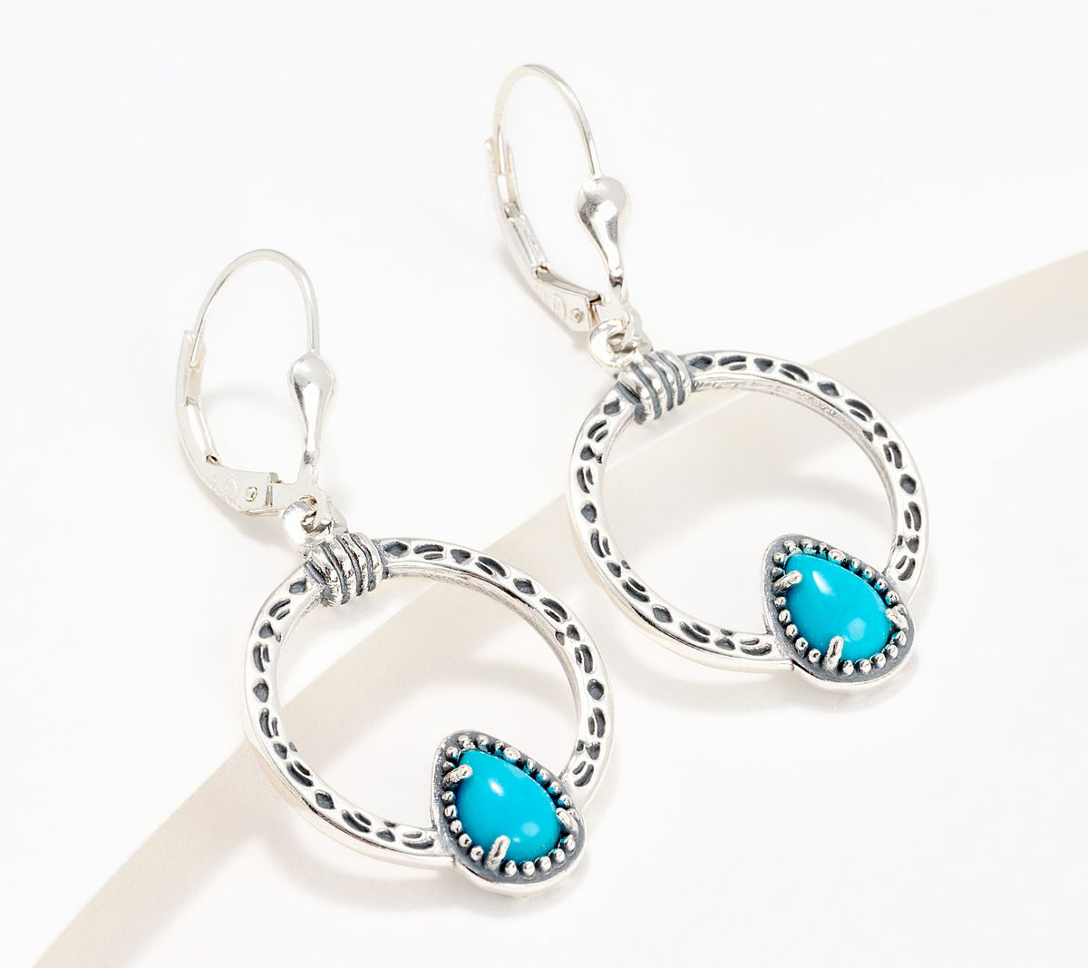 American West Sterling Silver Pear-Cut Blue Turquoise Lever Back Earrings