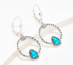 American West Sterling Silver Pear-Cut Blue Turquoise Lever Back Earrings