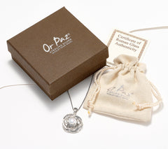 Or Paz Sterling Silver Leaf Cultured Pearl Pendant Necklace