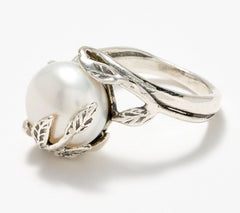 Or Paz Sterling Silver Cultured Pearl Leaf Cocktail Ring Size 7