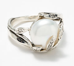 Or Paz Sterling Silver Cultured Pearl Leaf Ring, Size 8