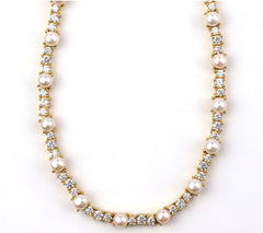 Allison Avery Sterling Silver Goldclad Magic Tennis CZ & Pearl Tennis Necklace, 16"