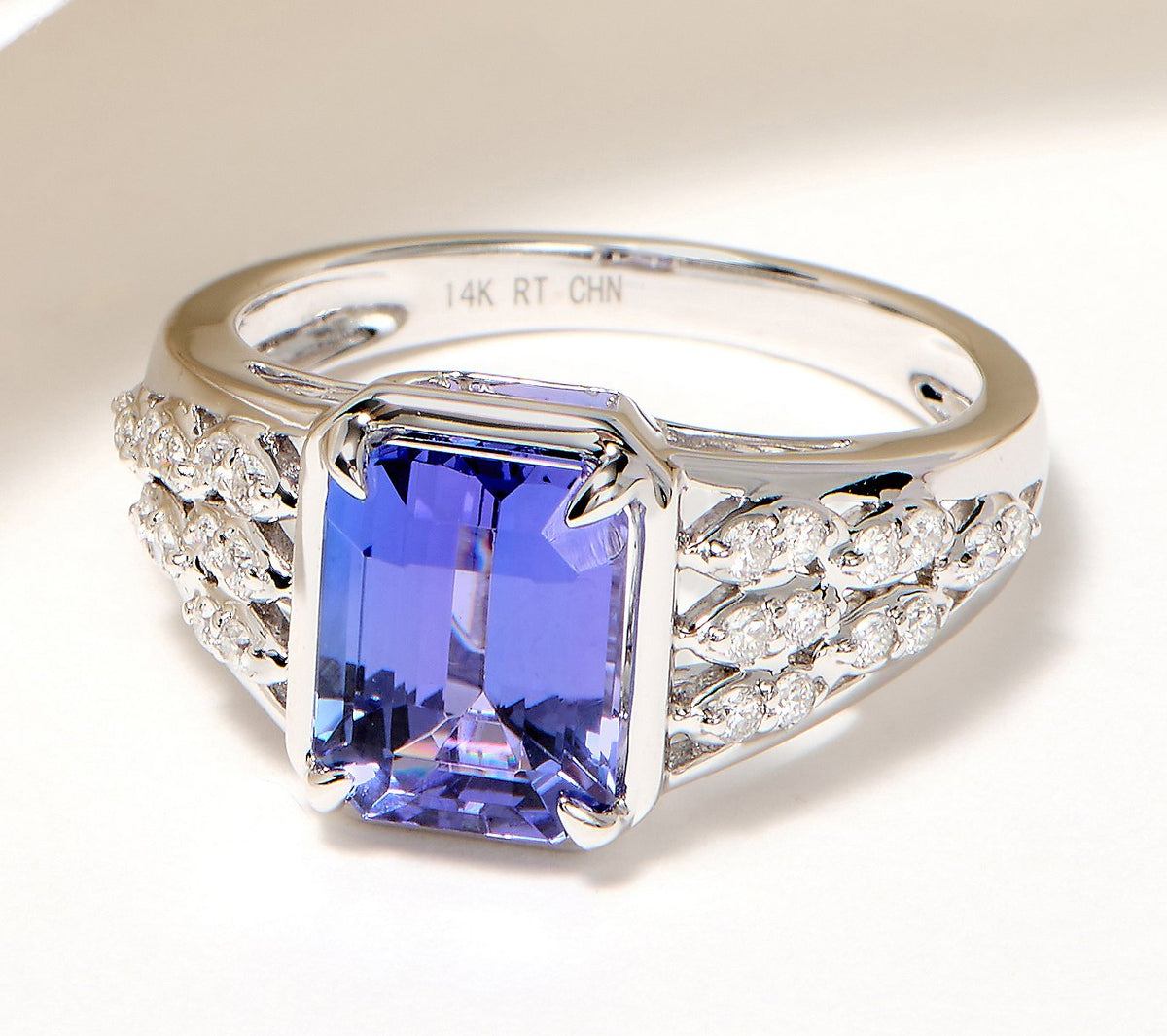 Affinity Gems Emerald Cut Tanzanite & Pave Diamond Ring, 14K White Gold