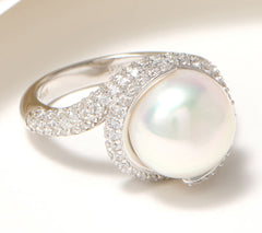 Honora Cubic Zirconia Wrapped Cultured Pearl Ring, Sterling Silver, Size 8