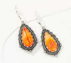 American West Sterling Pear Shape Orange Spiny Earrings, 1-7/8"