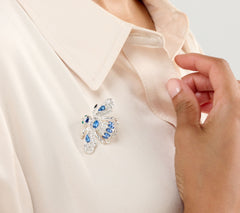 Joan Rivers Silvertone Clear & Blue Crystals Estate Bee Pin, 1-1/8"