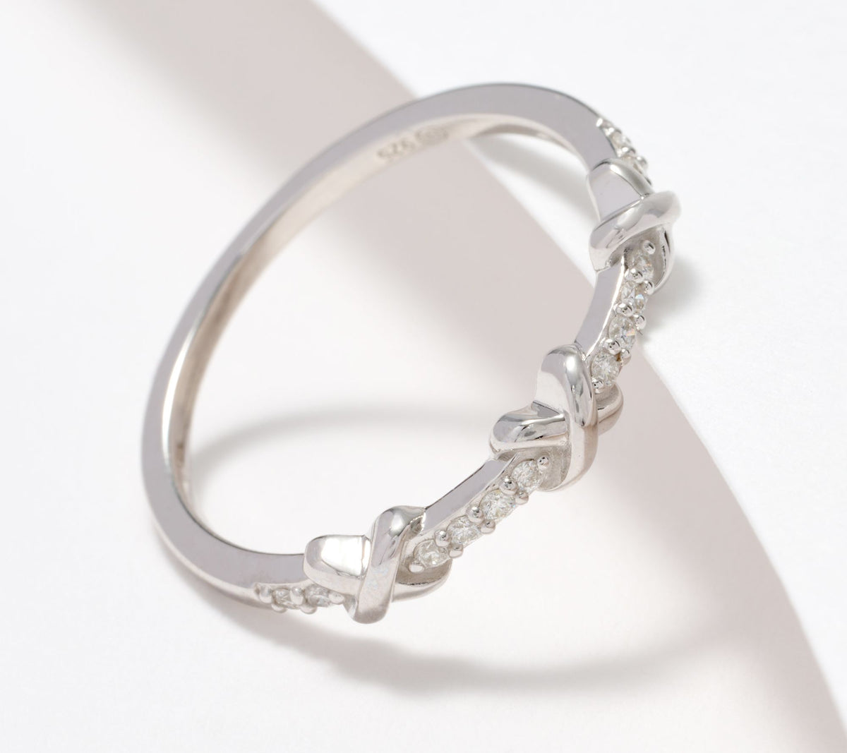 Affinity Diamond Sterling Silver X-Design Ring, Size 6